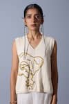 Buy_Quod_Off White Cotton V-neck Sunny Sides A Mess Vest _at_Aza_Fashions