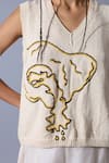 Quod_Off White Cotton V-neck Sunny Sides A Mess Vest _at_Aza_Fashions