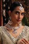 Buy_Swabhimann_Rose Gold Pearls, Stones Polki Studded Pendant Necklace Set _at_Aza_Fashions