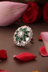 Swabhimann_Green Stones, Crystals Emerald And Polki Embellished Ring _Online_at_Aza_Fashions
