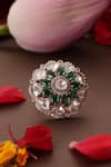 Shop Swabhimann Green Stones, Crystals Emerald And Polki Embellished Ring at Aza Fashions Shop_Swabhimann_Green Stones, Crystals Emerald And Polki Embellished Ring _at_Aza_Fashions