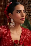 Buy_Swabhimann_Red Stones, Beads, Pearls Gold Plated Polki Chandbalis _at_Aza_Fashions