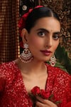 Swabhimann_Red Stones, Beads, Pearls Gold Plated Polki Chandbalis _Online_at_Aza_Fashions