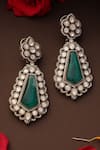 Shop_Swabhimann_Green Stones, Beads Emerald Polki Dangler Earrings _at_Aza_Fashions