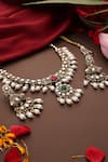 Swabhimann_Multi Color Pearls, Stones Ruby Gold Plated Polki Pendant Necklace Set _Online_at_Aza_Fashions