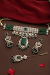 Swabhimann_Green Stones, Beads, Pearls Polki Embellished Pendant Choker Set _Online_at_Aza_Fashions