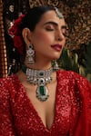 Buy_Swabhimann_Green Stones, Beads, Pearls Polki Embellished Pendant Choker Set _at_Aza_Fashions