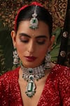 Shop_Swabhimann_Green Stones, Beads, Pearls Polki Embellished Pendant Choker Set _Online_at_Aza_Fashions