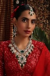 Swabhimann_Green Stones, Beads, Pearls Polki Embellished Pendant Necklace Set _Online_at_Aza_Fashions
