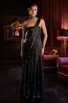 Buy_Dash And Dot_Black Polyester Sequins One Shoulder Saree Gown _Online_at_Aza_Fashions