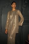 Buy_Dash And Dot_Gold Viscose Sequins Round Neck Short Kurta _at_Aza_Fashions