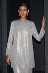 Buy_Dash And Dot_Silver Viscose Sequins Round Neck Geometric Embroidered Kurta 