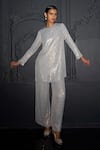 Buy_Dash And Dot_Silver Viscose Sequins Geometric Embroidered Pant _Online_at_Aza_Fashions
