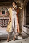 Buy_Dash And Dot_Gold Silk, Lurex, Polyester Zari Collared, Multi Striped Kurta And Pant Set 