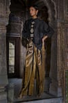 Dash And Dot_Black Viscose, Brocade, Silk Embroidery, Zari Organic Shirt With Striped Pant _at_Aza_Fashions