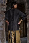 Shop_Dash And Dot_Black Viscose, Brocade, Silk Embroidery, Zari Organic Shirt With Striped Pant _at_Aza_Fashions