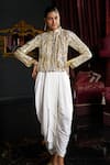 Dash And Dot_Ivory Viscose Asymmetric Draped Pant _at_Aza_Fashions