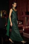 Buy_Dash And Dot_Emerald Green Polyester Sequins Square Neck Shimmer Finish Draped Gown _Online_at_Aza_Fashions