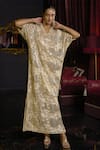Shop_Dash And Dot_Brown Polyester Sequins, Embroidery V-neck Floral And Geometric Kaftan _Online_at_Aza_Fashions