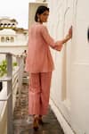 Dash And Dot_Blush Silk, Cotton, Lurex, Viscose Mirrors Mandarin Collar, Embellished Kurta _Online_at_Aza_Fashions