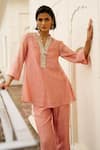 Buy_Dash And Dot_Blush Silk, Cotton, Lurex, Viscose Mirrors Mandarin Collar, Embellished Kurta _at_Aza_Fashions