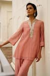 Shop Dash And Dot Blush Silk, Cotton, Lurex, Viscose Mirrors, Metallic Work Kurta And Pant Set Online at Aza Fashions Shop_Dash And Dot_Blush Silk, Cotton, Lurex, Viscose Mirrors, Metallic Work Kurta And Pant Set _Online_at_Aza_Fashions