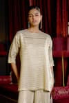 Dash And Dot Ivory Polyester, Viscose Round , Keyhole Textured Long Top Online at Aza Fashions Dash And Dot_Ivory Polyester, Viscose Round , Keyhole Textured Long Top _Online_at_Aza_Fashions