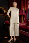 Shop_Dash And Dot_Ivory Polyester Round , Keyhole Striped Top And Pant Set _Online_at_Aza_Fashions