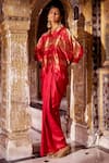Buy_Dash And Dot_Red Silk Zari Collared, V-neck Oversized Shirt _Online_at_Aza_Fashions