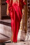 Dash And Dot_Red Silk, Viscose Zari Collared Striped Shirt And Draped Skirt Set _Online_at_Aza_Fashions