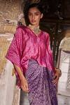 Buy_Dash And Dot_Fuchsia Silk, Lurex V-neck Striped Kaftan Top _Online_at_Aza_Fashions