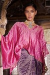 Buy_Dash And Dot_Fuchsia Silk, Lurex V-neck Striped Kaftan Top _at_Aza_Fashions