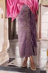 Dash And Dot_Pink Silk, Lurex V-neck Striped Kaftan Top And Draped Skirt Set _Online_at_Aza_Fashions