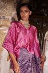 Shop_Dash And Dot_Pink Silk, Lurex V-neck Striped Kaftan Top And Draped Skirt Set _Online_at_Aza_Fashions