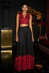 Buy Dash And Dot Black Polyester, Viscose Embroidery V-neck Crop Top And Flared Skirt Set at Aza Fashions Buy_Dash And Dot_Black Polyester, Viscose Embroidery V-neck Crop Top And Flared Skirt Set _at_Aza_Fashions