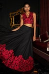 Buy Dash And Dot Black Polyester, Viscose Embroidery V-neck Crop Top And Flared Skirt Set Online at Aza Fashions Buy_Dash And Dot_Black Polyester, Viscose Embroidery V-neck Crop Top And Flared Skirt Set _Online_at_Aza_Fashions
