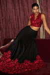Buy Dash And Dot Black Polyester, Viscose Embroidery V-neck Crop Top And Flared Skirt Set Buy_Dash And Dot_Black Polyester, Viscose Embroidery V-neck Crop Top And Flared Skirt Set