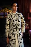 Buy_Dash And Dot_Black Polyester, Viscose Embroidery, Metallic Thread High Neck Floral Jacket _Online_at_Aza_Fashions