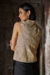 Shop_Dash And Dot_Beige Polyester Embroidery Mandarin Collar Angrakha Style Top _at_Aza_Fashions