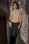 Buy_Dash And Dot_Beige Polyester Embroidery, Metallic Thread Angrakha Top And Draped Skirt Set _Online_at_Aza_Fashions