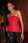 Buy Dash And Dot Red Polyester, Viscose Sequins Bandeau Embroidered Corset And Paillette Pant Set Online at Aza Fashions Buy_Dash And Dot_Red Polyester, Viscose Sequins Bandeau Embroidered Corset And Paillette Pant Set _Online_at_Aza_Fashions