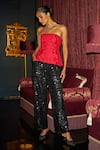Buy Dash And Dot Red Polyester, Viscose Sequins Bandeau Embroidered Corset And Paillette Pant Set at Aza Fashions Buy_Dash And Dot_Red Polyester, Viscose Sequins Bandeau Embroidered Corset And Paillette Pant Set _at_Aza_Fashions