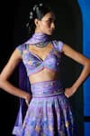 The Whole Nine Yards_Purple Satin, Dupion Beads, Sequins, Twilight Bloom Printed Lehenga Set _Online_at_Aza_Fashions