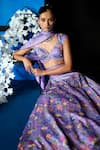 Buy_The Whole Nine Yards_Purple Satin, Dupion Beads, Sequins, Twilight Bloom Printed Lehenga Set _Online_at_Aza_Fashions