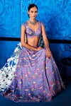 Shop_The Whole Nine Yards_Purple Satin, Dupion Beads, Sequins, Twilight Bloom Printed Lehenga Set _at_Aza_Fashions
