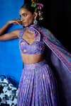 The Whole Nine Yards_Purple Satin, Organza Embroidery, Sequins Misty Dawn Floral Print Lehenga Set _Online_at_Aza_Fashions
