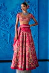 Buy_The Whole Nine Yards_Red Satin, Dupion Beads, Sequins, Say Yes Scarlett Printed Lehenga Set _at_Aza_Fashions