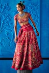 The Whole Nine Yards_Red Satin, Dupion Beads, Sequins, Say Yes Scarlett Printed Lehenga Set _Online_at_Aza_Fashions