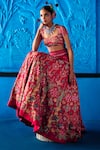 The Whole Nine Yards_Red Satin, Dupion Beads, Sequins, Say Yes Scarlett Printed Lehenga Set _at_Aza_Fashions
