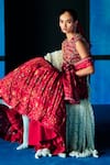 Shop_The Whole Nine Yards_Red Satin, Organza Embroidery, Foil Printing Rouge Symphony Printed Lehenga Set _at_Aza_Fashions